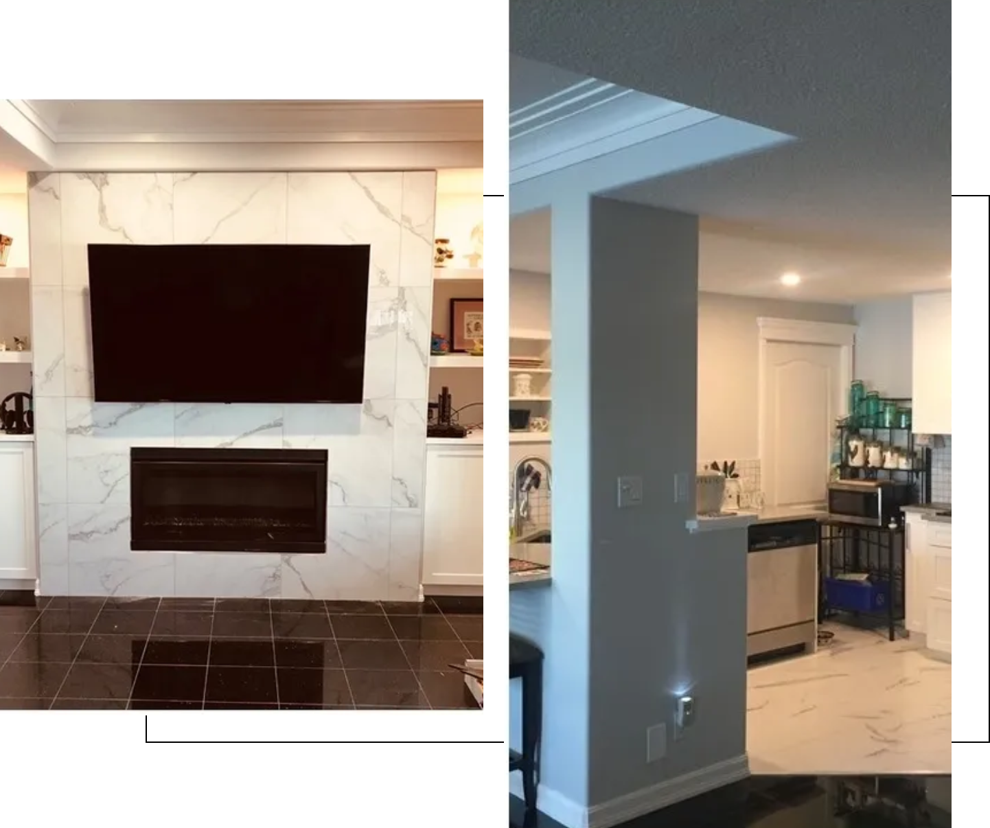 A before and after picture of the kitchen.